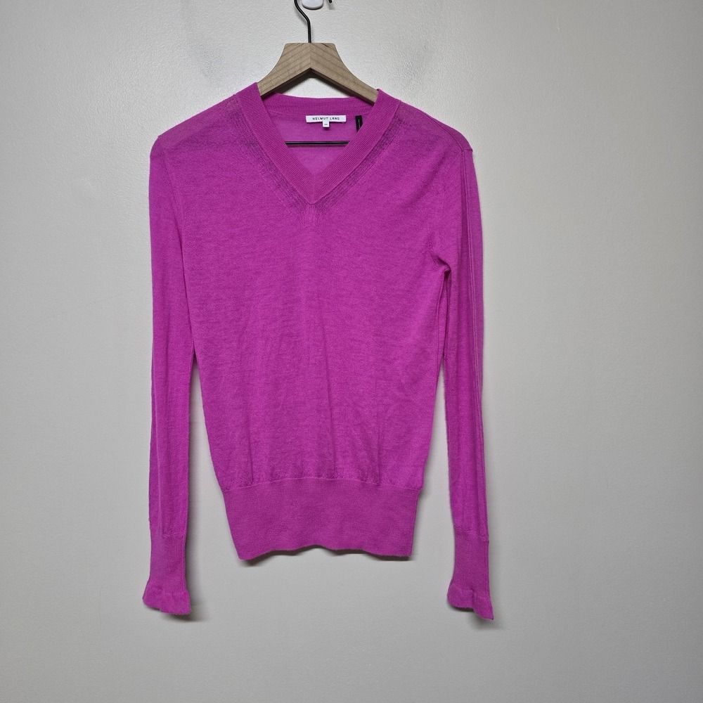 Helmut Lang 100% Cashmere Sweater XS Magenta Pink V-Neck Long Sleeve Women's